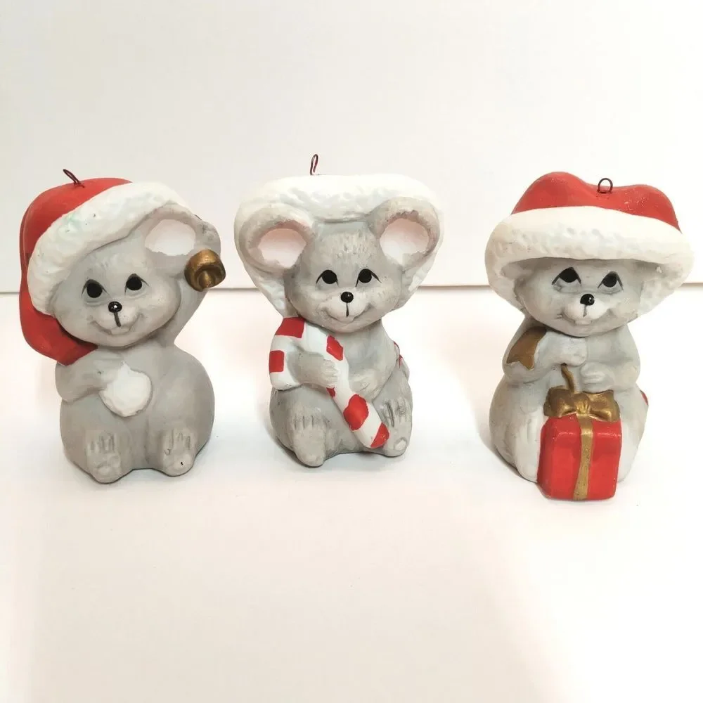 Vintage 1987 Adorable House of Lloyd Christmas Mouse Tree Ornament Trio‎